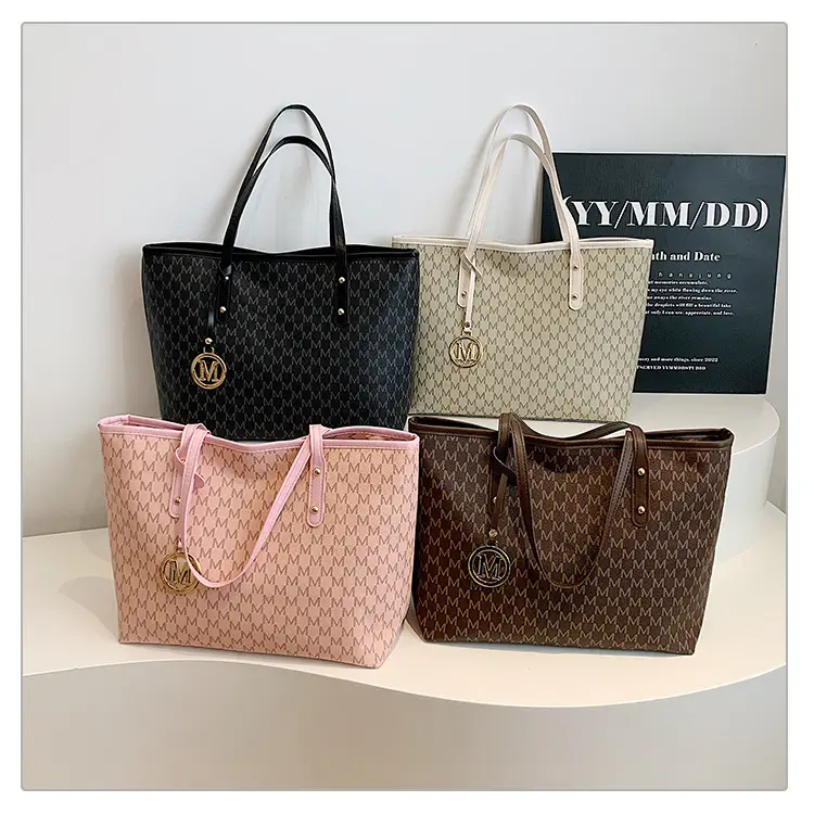 Women's Rhombus Printed Tote Bag Large Brown Leather — feature 36
