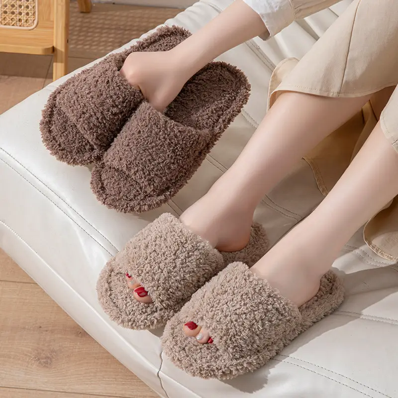 Wholesale cross-border Amazon ins curly open plush cotton slippers for men and women home Europe and the United States indoor fluffy slippers