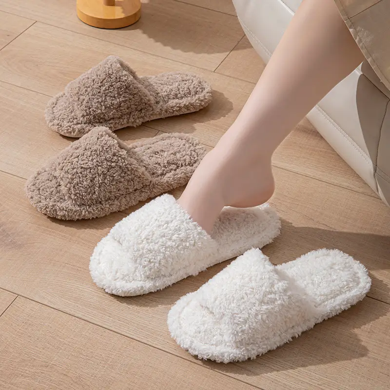 Wholesale cross-border Amazon ins curly open plush cotton slippers for men and women home Europe and the United States indoor fluffy slippers