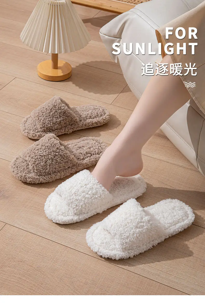 Wholesale cross-border Amazon ins curly open plush cotton slippers for men and women home Europe and the United States indoor fluffy slippers — feature 1