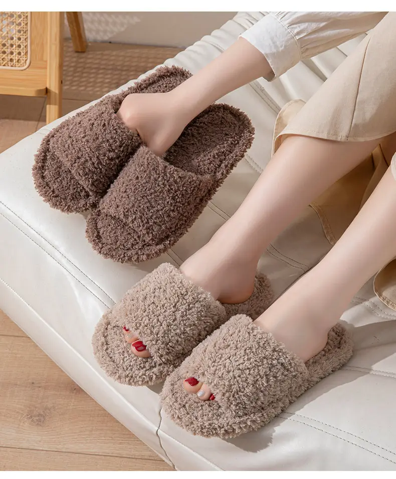 Wholesale cross-border Amazon ins curly open plush cotton slippers for men and women home Europe and the United States indoor fluffy slippers — feature 12