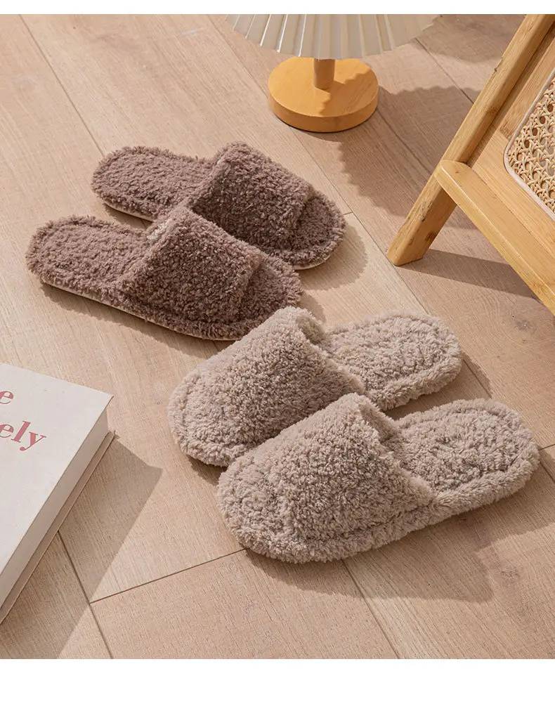 Wholesale cross-border Amazon ins curly open plush cotton slippers for men and women home Europe and the United States indoor fluffy slippers — feature 13