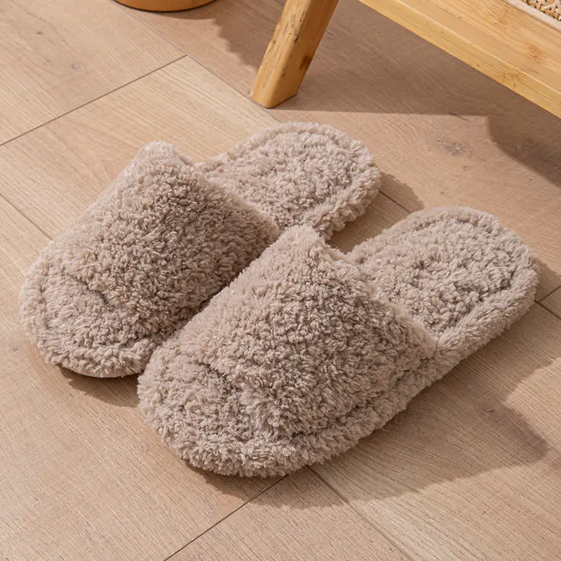 Wholesale cross-border Amazon ins curly open plush cotton slippers for men and women home Europe and the United States indoor fluffy slippers