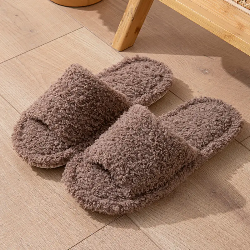 Wholesale cross-border Amazon ins curly open plush cotton slippers for men and women home Europe and the United States indoor fluffy slippers