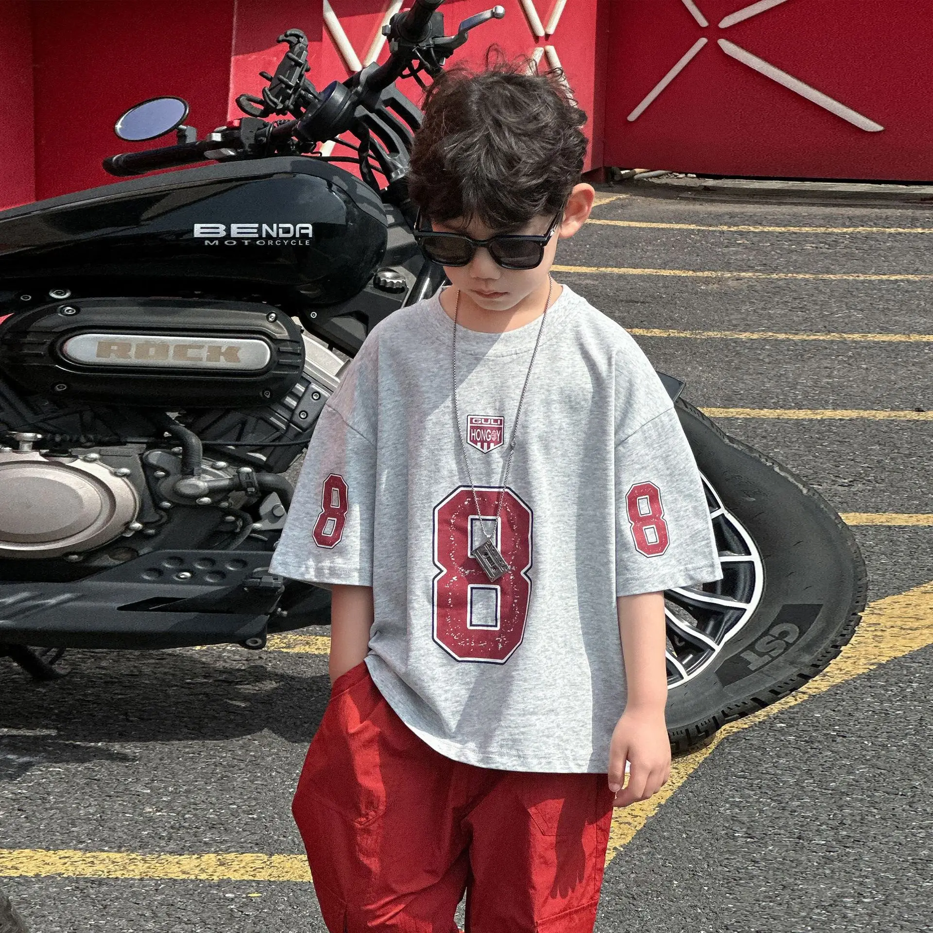 Boys Cotton T-Shirt Red 8 Design Summer Wear — feature 12