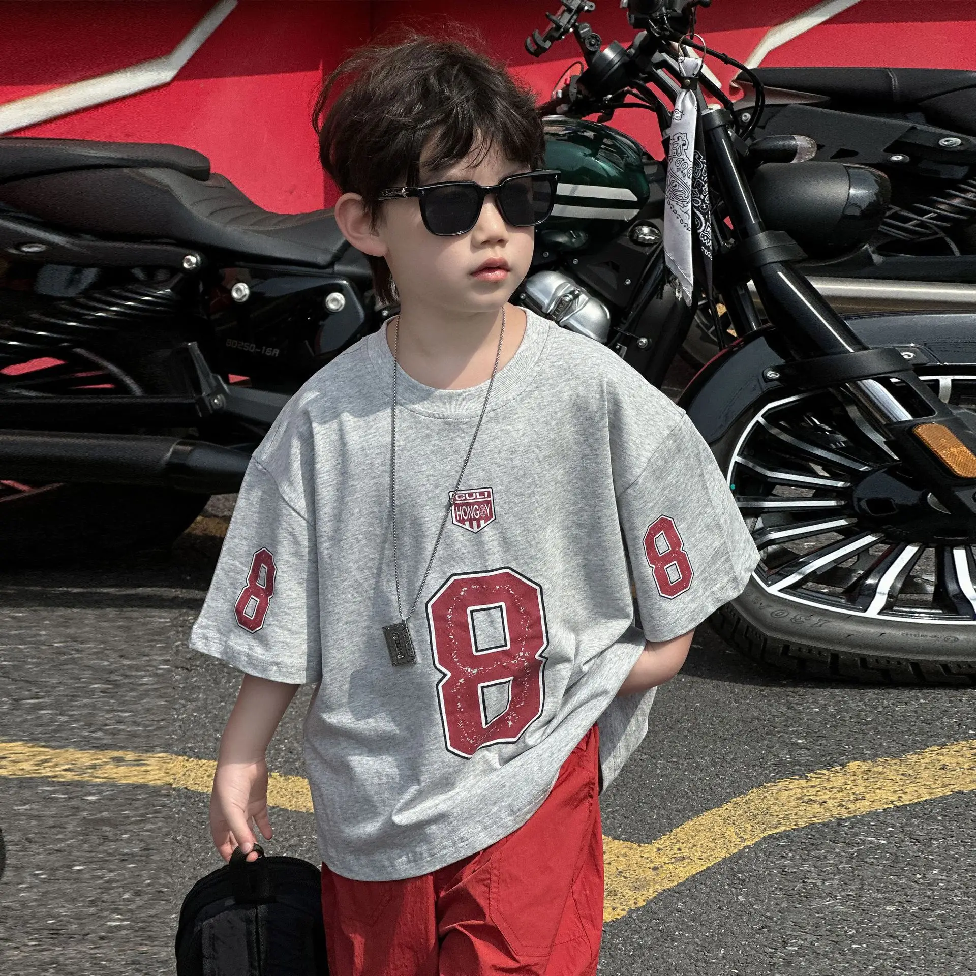 Boys Cotton T-Shirt Red 8 Design Summer Wear — feature 9