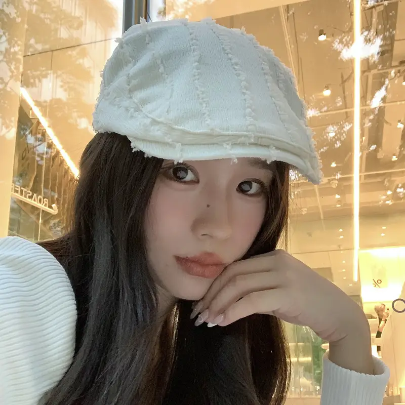 Japanese Style Forward Cap for Women White Textured - Image 5