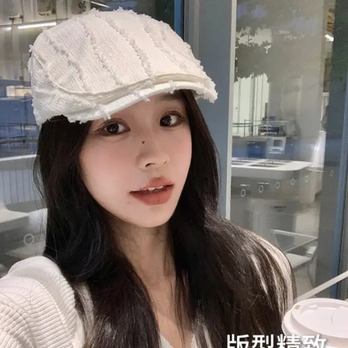 Japanese Style Forward Cap for Women White Textured - Image 6