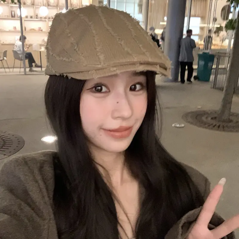 Japanese Style Forward Cap for Women White Textured - Image 2