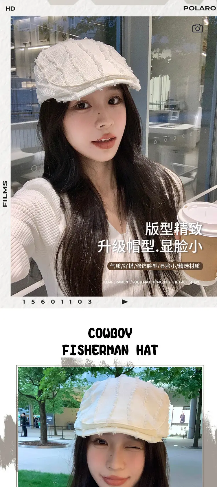 Japanese Style Forward Cap for Women White Textured — feature 4