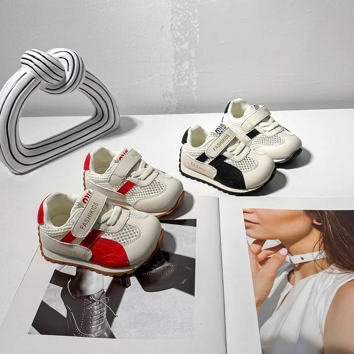 Kids Casual Sneakers White Red Strap Toddler Shoes - Image 3