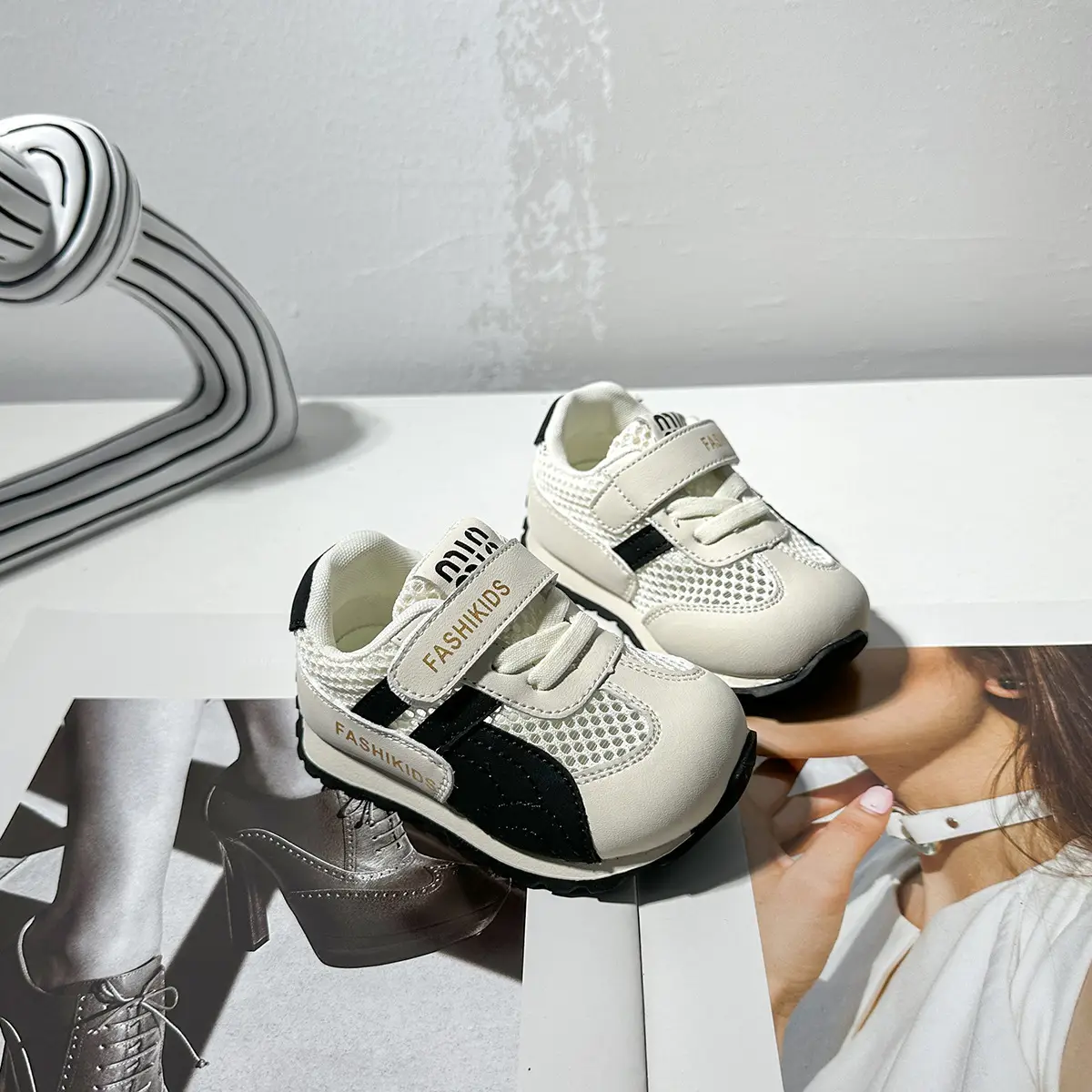 Kids Casual Sneakers White Red Strap Toddler Shoes