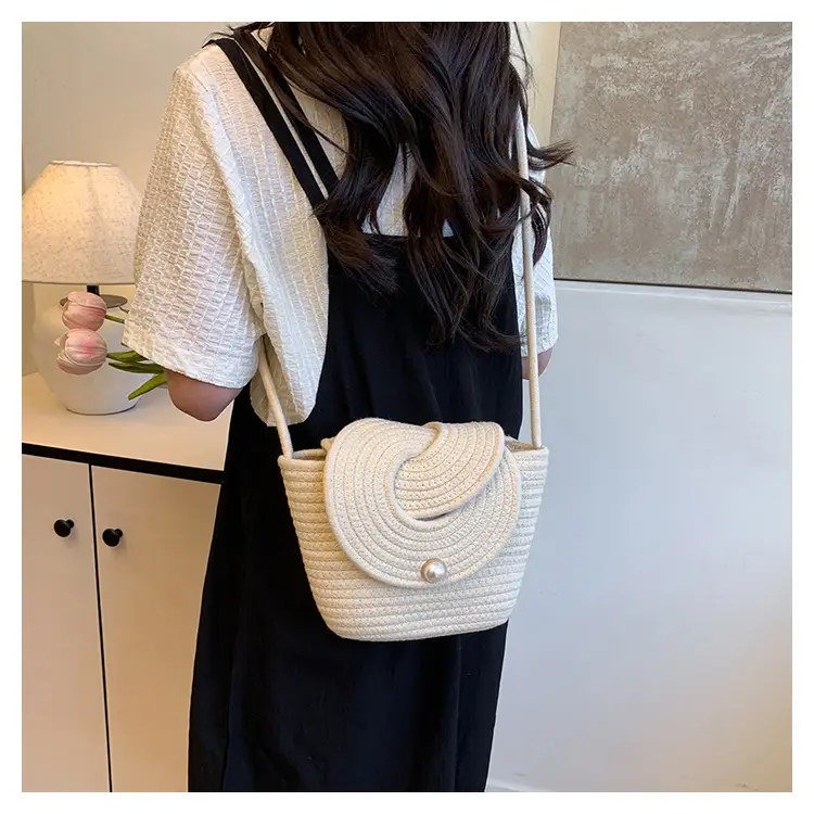 Women's Light Blue Woven Crossbody Bag with Pearl Accents — feature 7