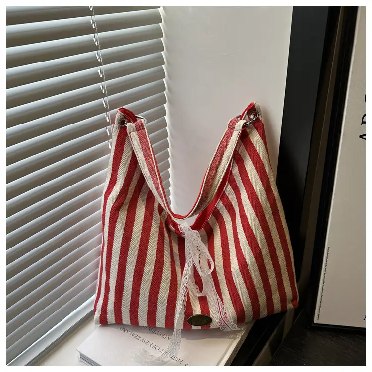 Summer Striped Canvas Tote Bag Double Sided Commuter Shoulder Bag — feature 26