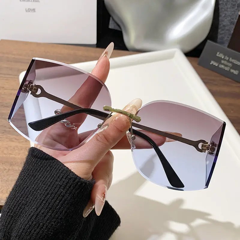 Retro Curved Sunglasses Pink Gradient Personalized Decor - Image 9