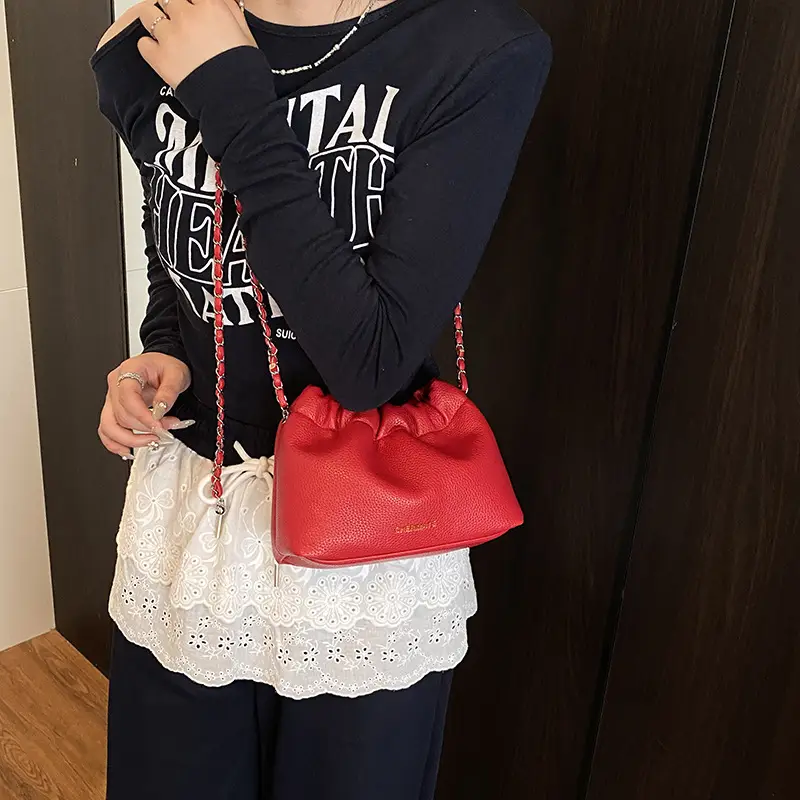 Red Korean Style Underarm Bag with Chain - Image 8