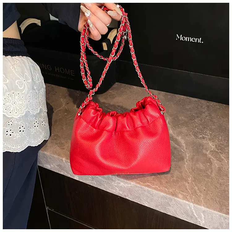 Red Korean Style Underarm Bag with Chain — feature 25