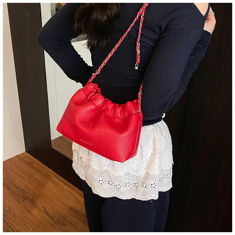Red Korean Style Underarm Bag with Chain — feature 27
