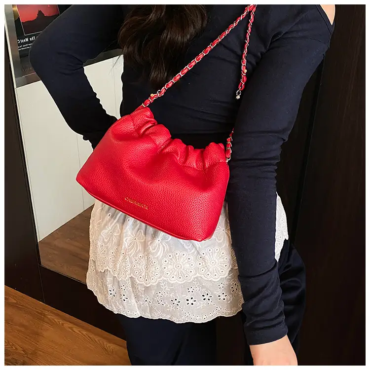 Red Korean Style Underarm Bag with Chain — feature 28