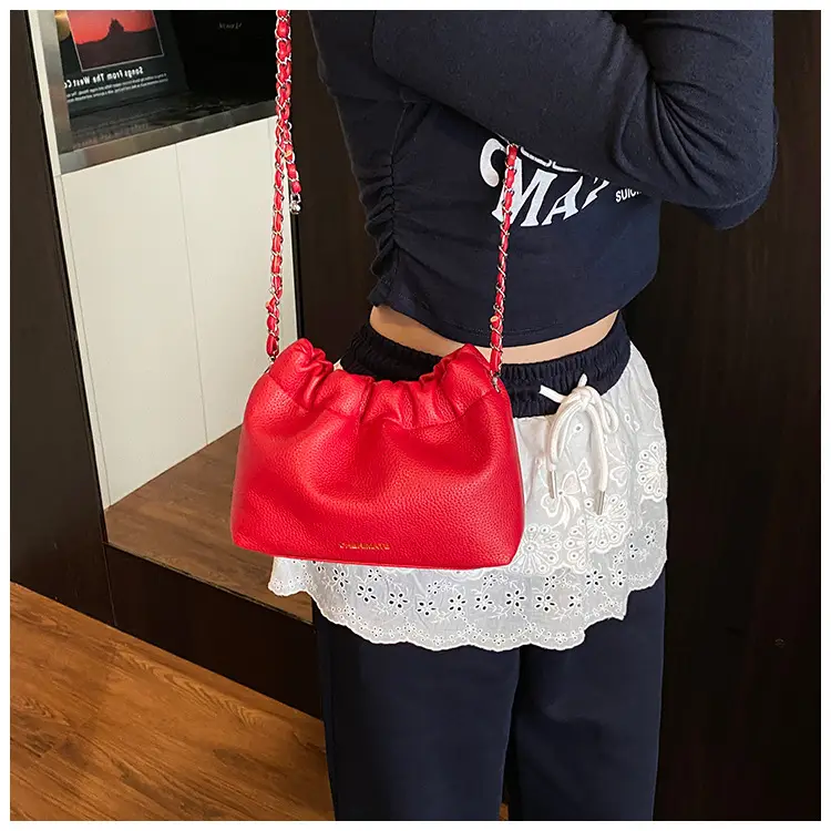 Red Korean Style Underarm Bag with Chain — feature 29