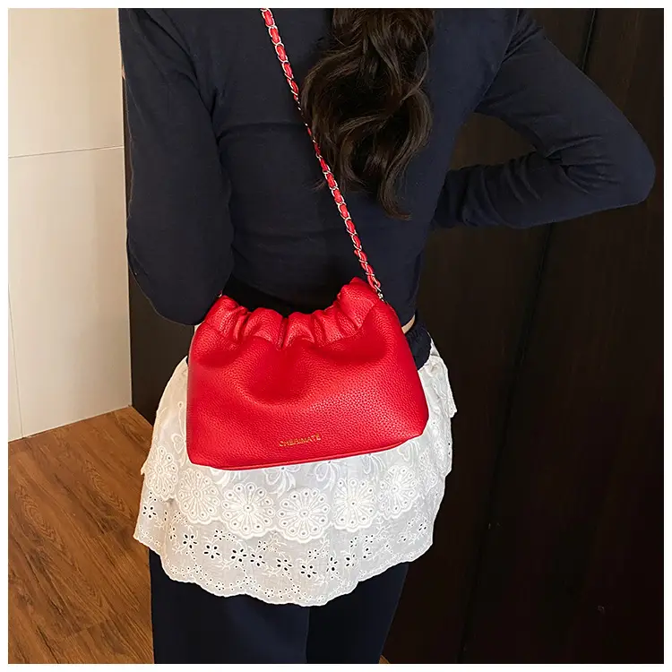 Red Korean Style Underarm Bag with Chain — feature 31