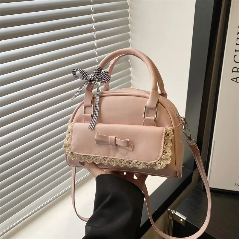 White Korean Style Shoulder Bag with Bow - Image 6
