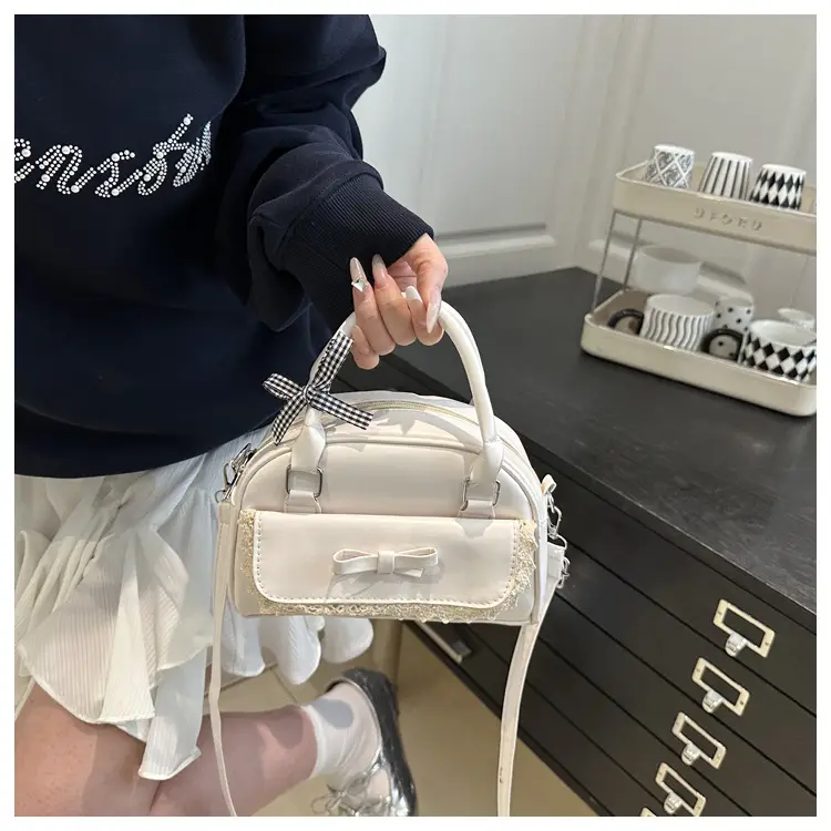 White Korean Style Shoulder Bag with Bow — feature 16