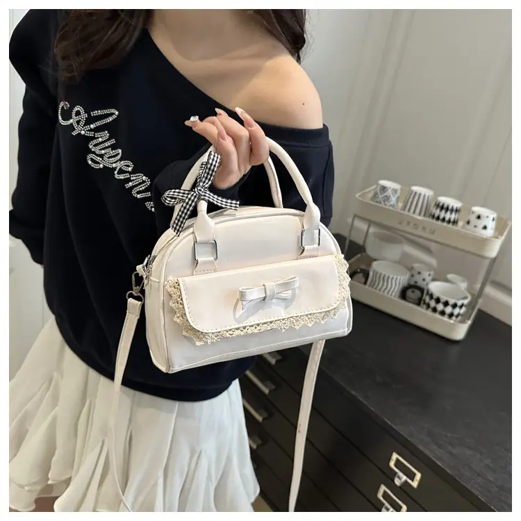 White Korean Style Shoulder Bag with Bow — feature 17