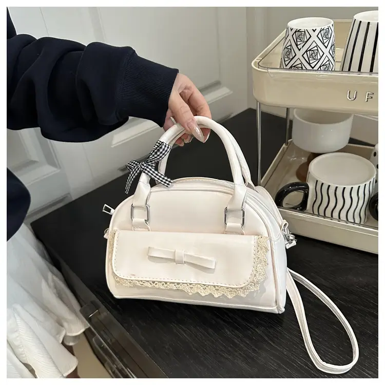 White Korean Style Shoulder Bag with Bow — feature 18