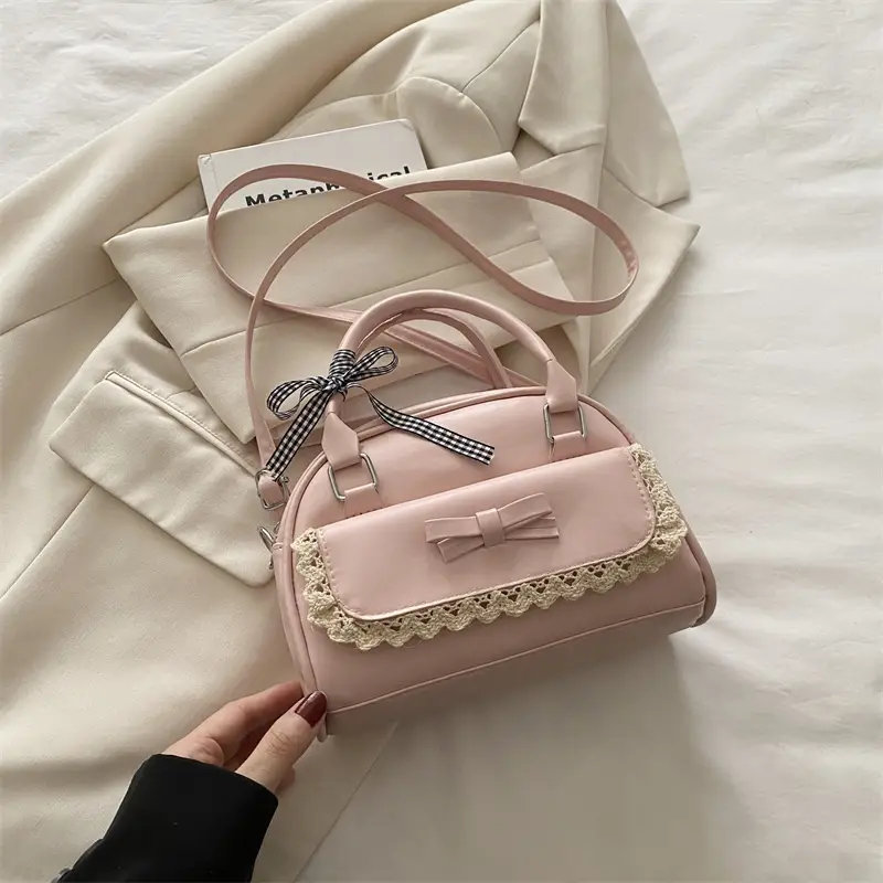 White Korean Style Shoulder Bag with Bow - Image 3