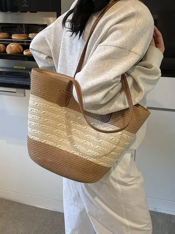 Women's Woven Straw Beach Bag Large Capacity Brown - Image 4