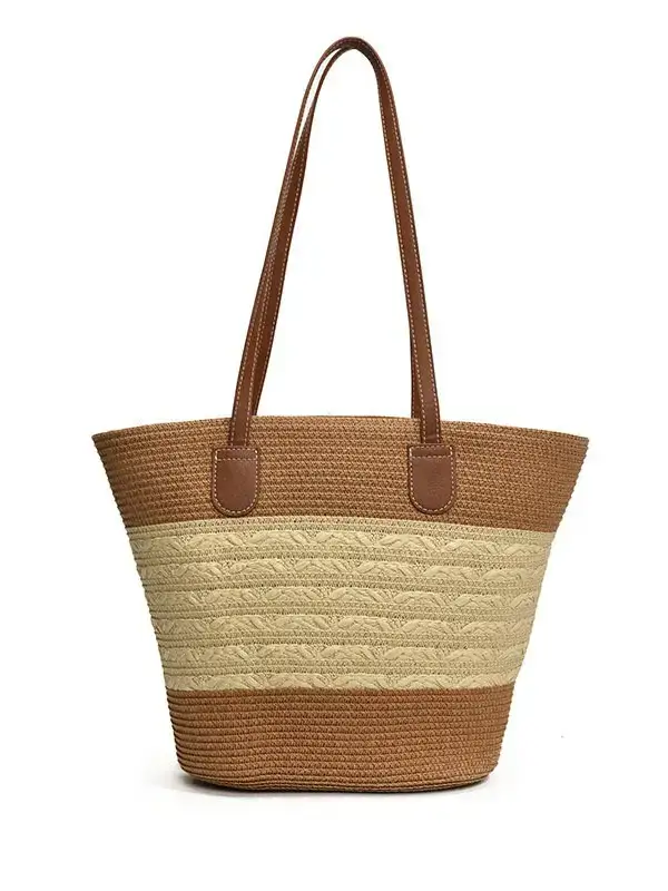 Women's Woven Straw Beach Bag Large Capacity Brown - Image 7