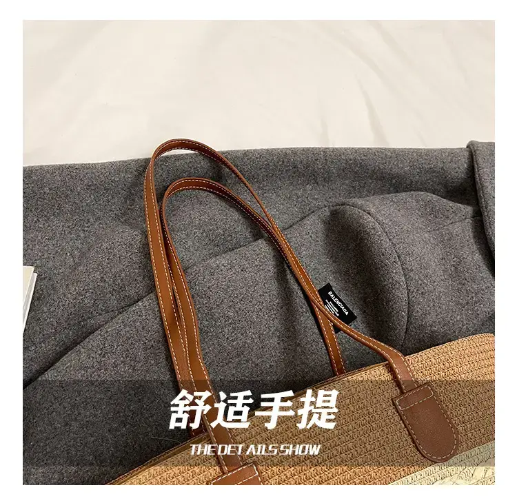 Women's Woven Straw Beach Bag Large Capacity Brown — feature 4