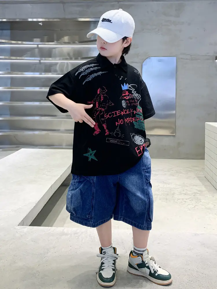 Summer Boys Denim Shorts T-Shirt Set for Teenagers