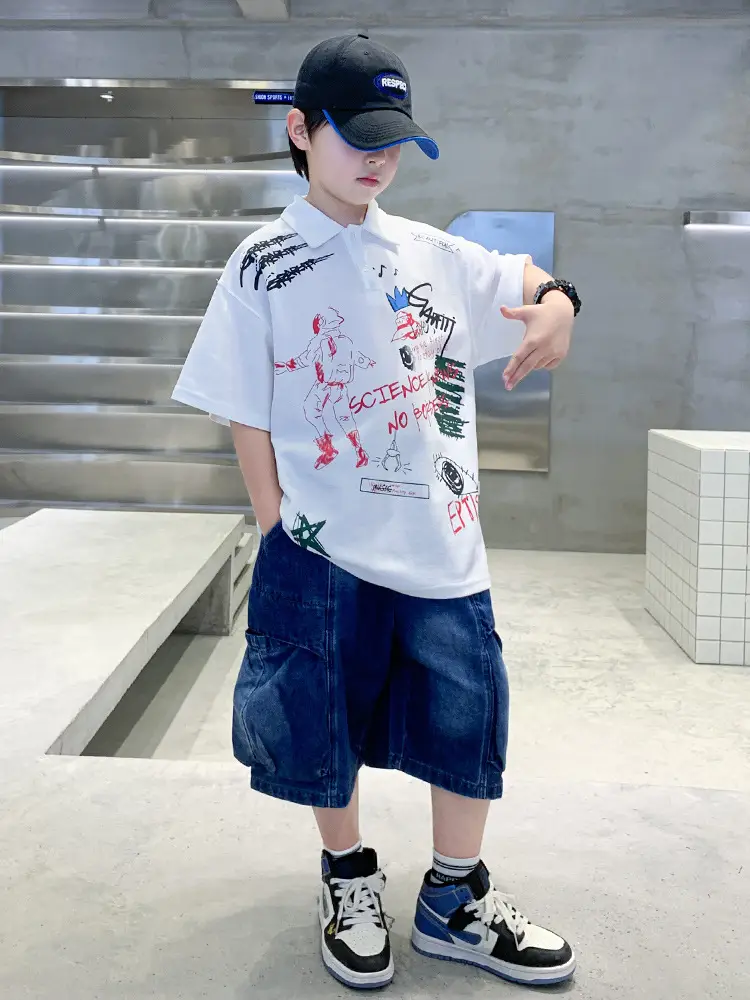 Summer Boys Denim Shorts T-Shirt Set for Teenagers