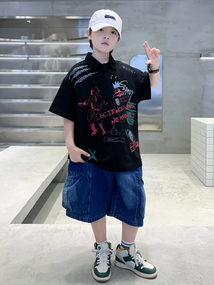 Summer Boys Denim Shorts T-Shirt Set for Teenagers