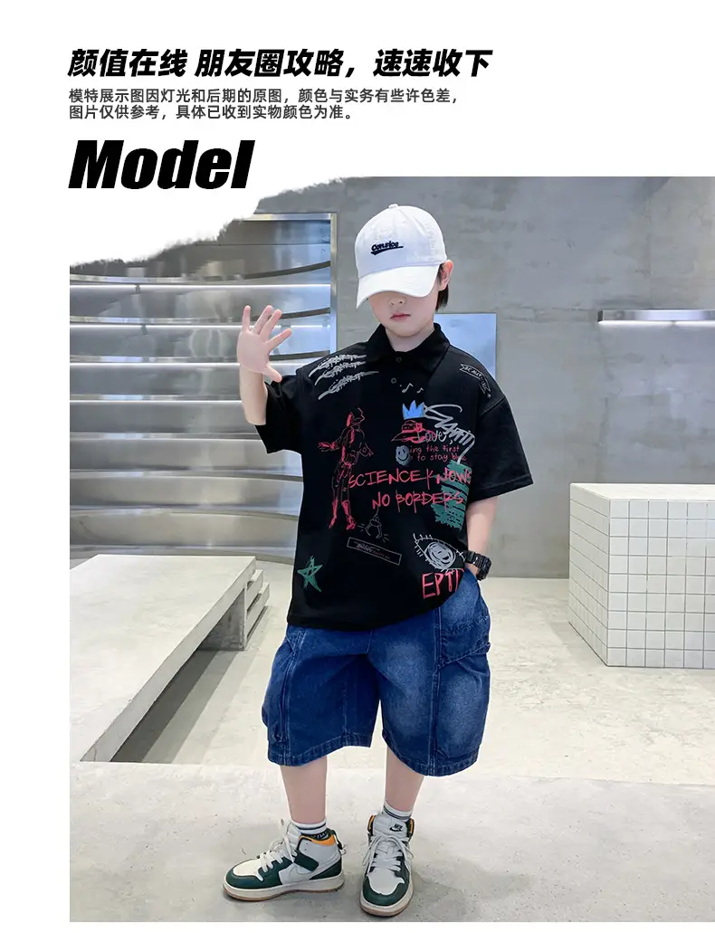 Summer Boys Denim Shorts T-Shirt Set for Teenagers — feature 15