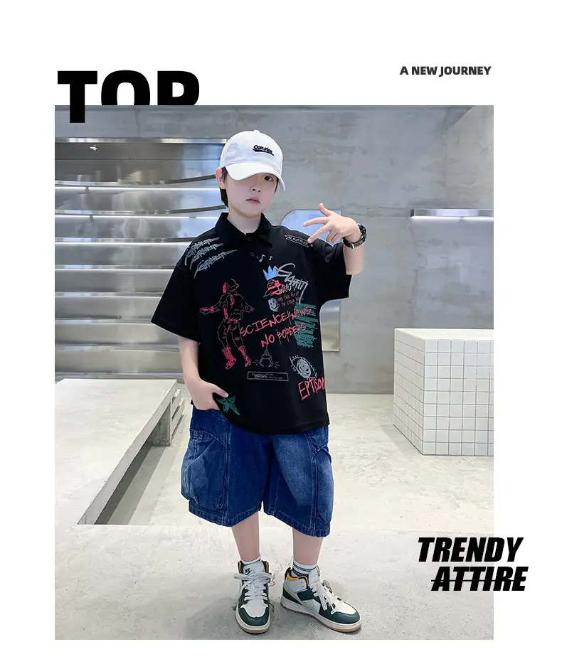 Summer Boys Denim Shorts T-Shirt Set for Teenagers — feature 16