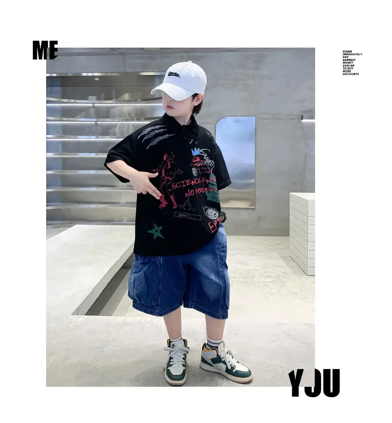 Summer Boys Denim Shorts T-Shirt Set for Teenagers — feature 19