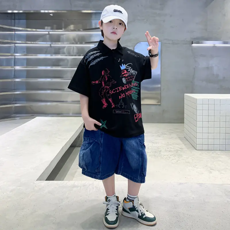 Summer Boys Denim Shorts T-Shirt Set for Teenagers — feature 2