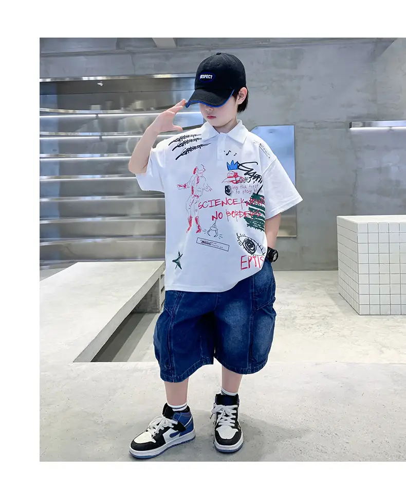 Summer Boys Denim Shorts T-Shirt Set for Teenagers — feature 23