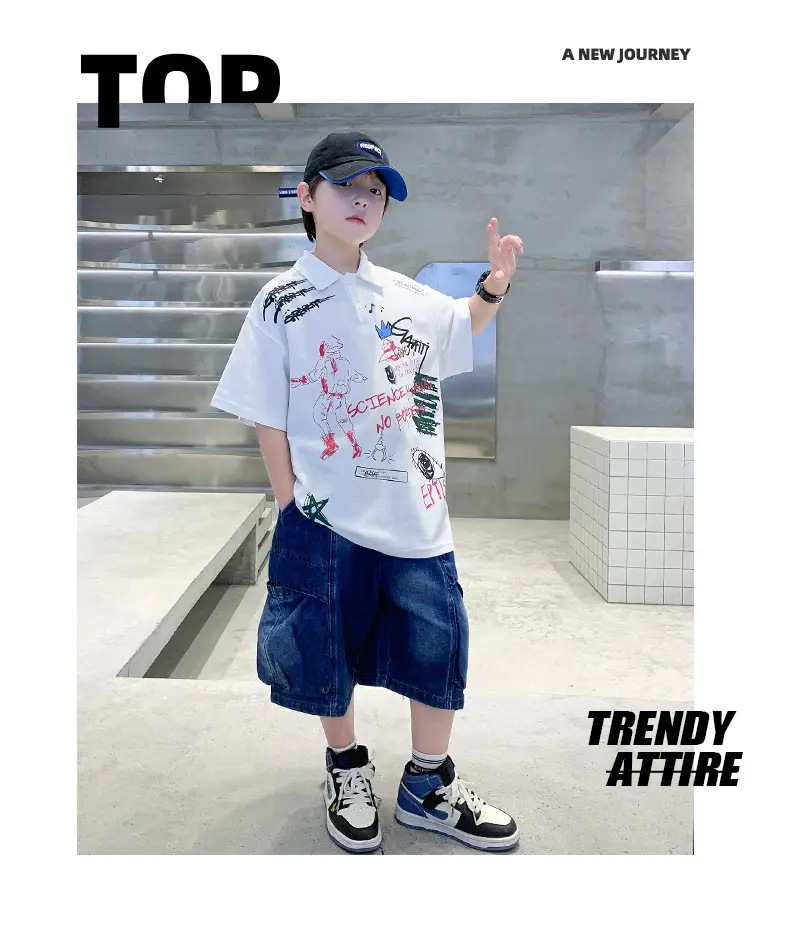 Summer Boys Denim Shorts T-Shirt Set for Teenagers — feature 24