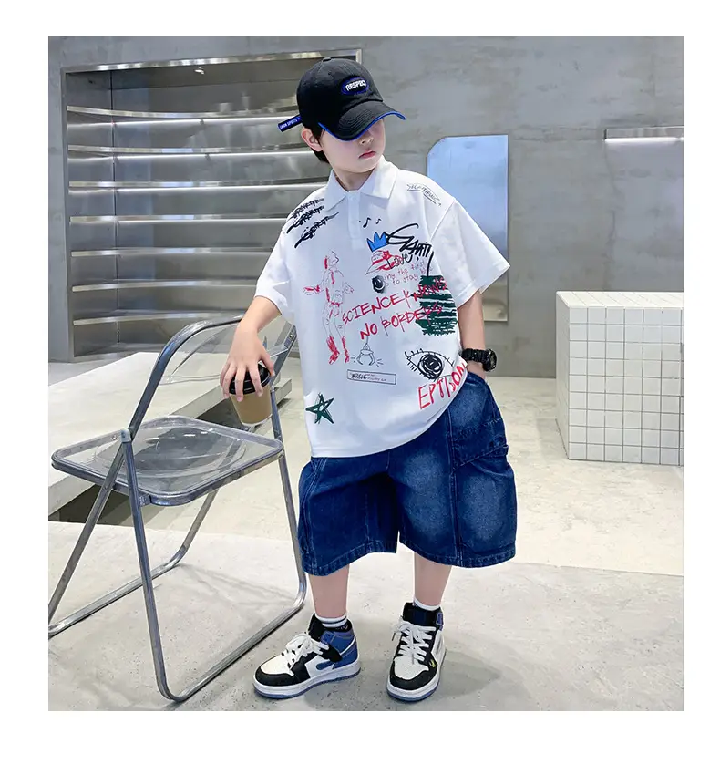 Summer Boys Denim Shorts T-Shirt Set for Teenagers — feature 26