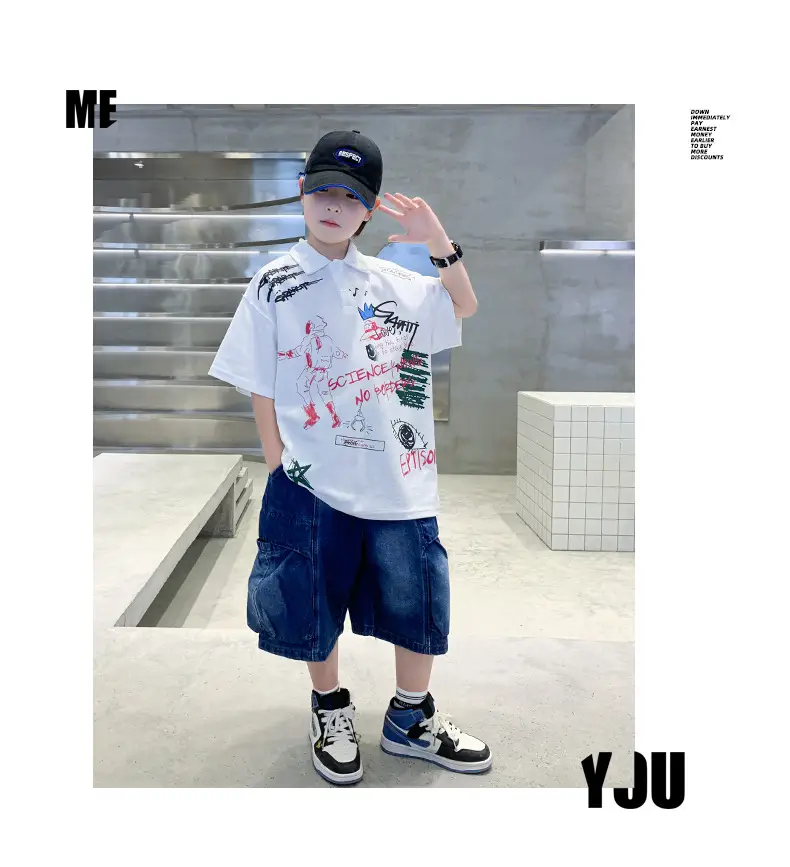 Summer Boys Denim Shorts T-Shirt Set for Teenagers — feature 27