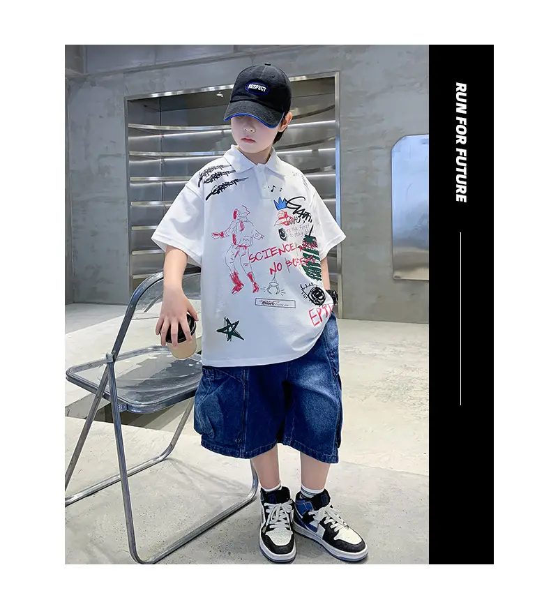 Summer Boys Denim Shorts T-Shirt Set for Teenagers — feature 28