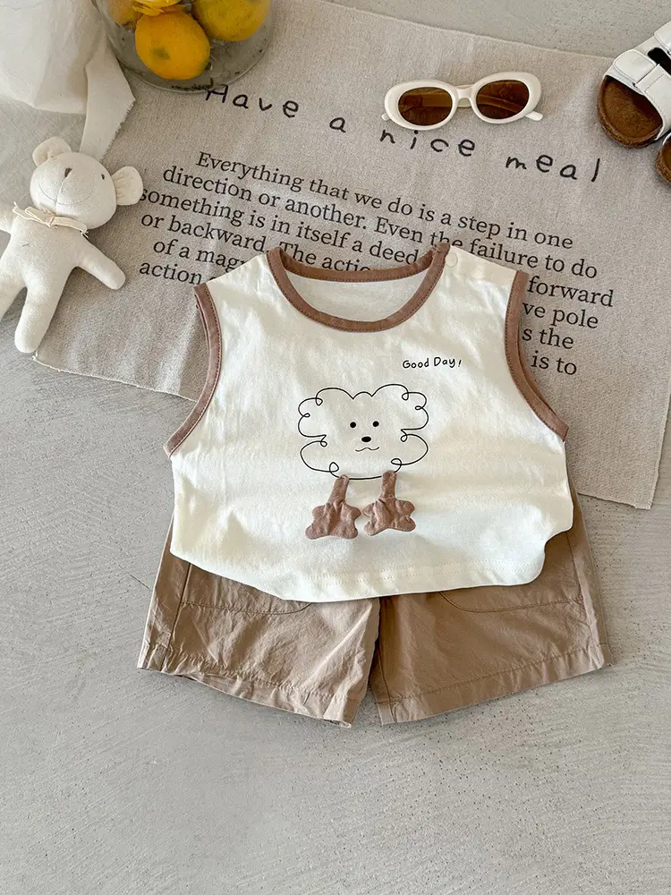 Baby Vest Summer Boys Sleeveless Brown Bear Print 2026 - Image 3