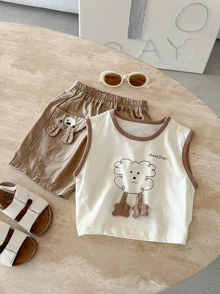 Baby Vest Summer Boys Sleeveless Brown Bear Print 2026 - Image 5