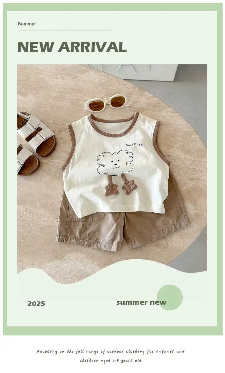 Baby Vest Summer Boys Sleeveless Brown Bear Print 2026 — feature 6