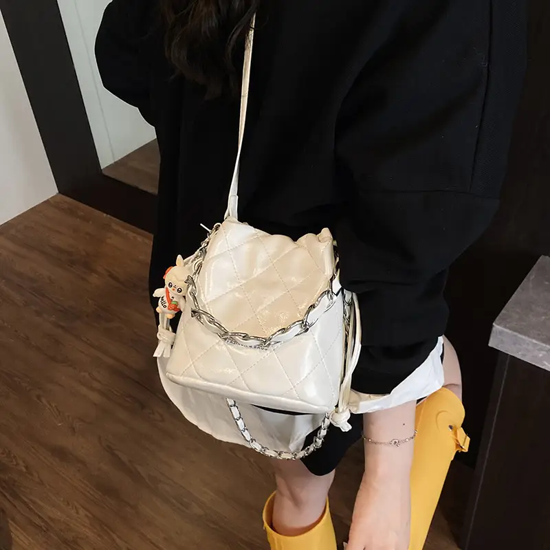 Women Pleated Bucket Bag with Diamond Embroidery Yellow