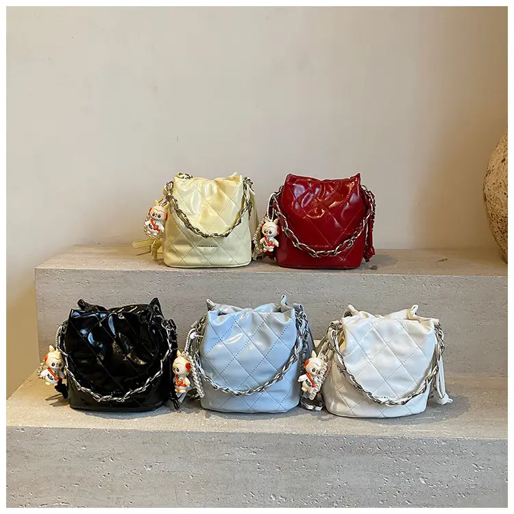 Women Pleated Bucket Bag with Diamond Embroidery Yellow — feature 10